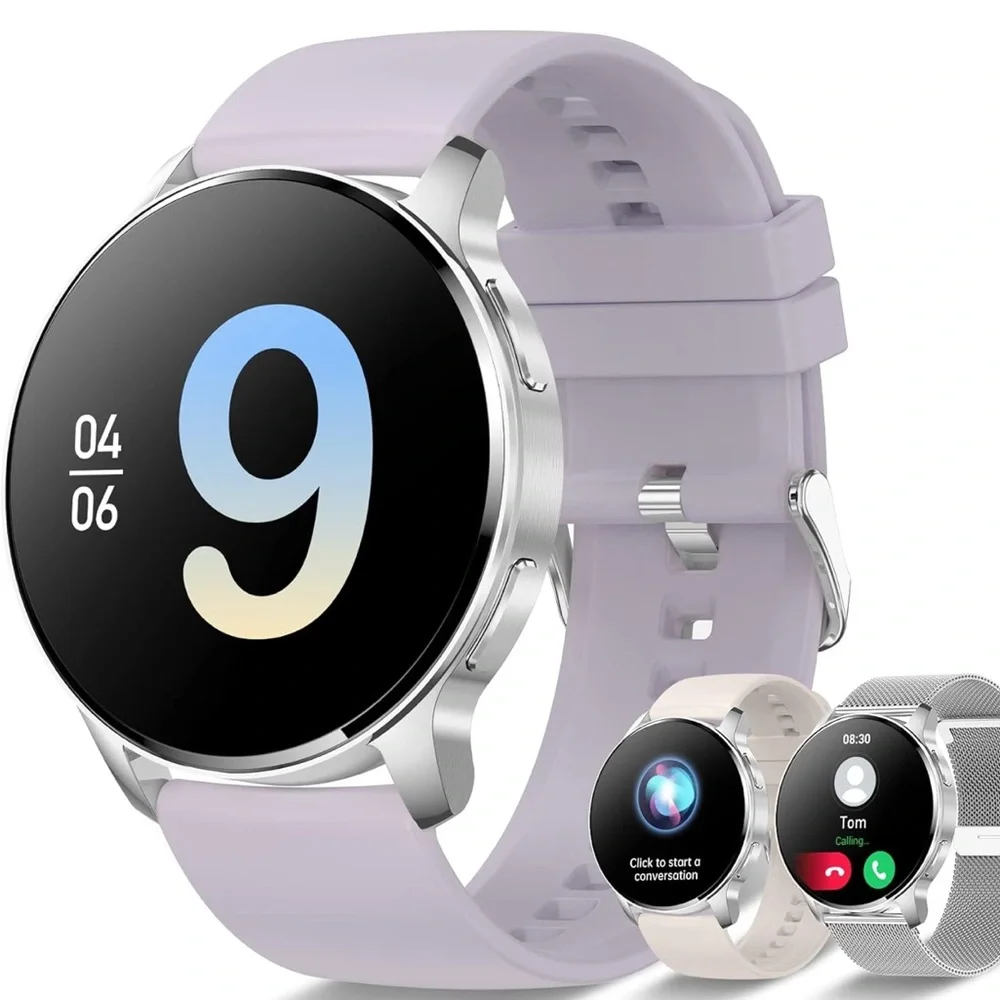 Smartwatch with Cream and Light‎ Purple Bands